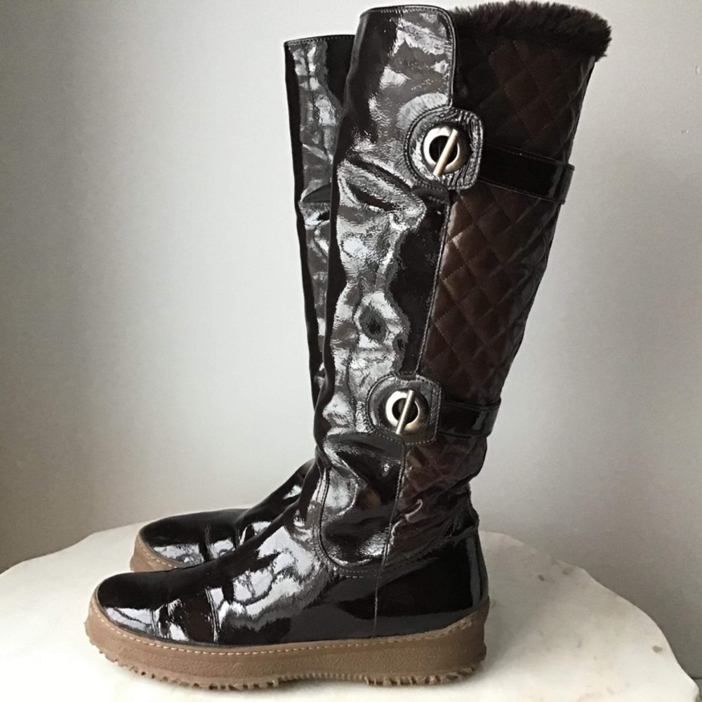 Aquatalia Brown Patent Leather Boots